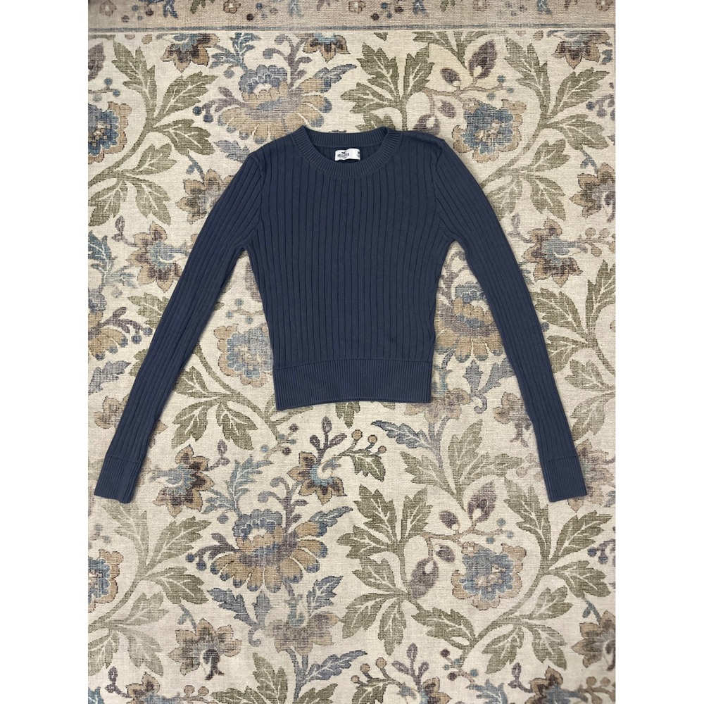 Hollister Ribbed Knit Sweater Womens Medium Navy Blue Excellent Long Sleeve Crew
